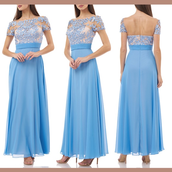 NEW‎ $298 JS Collections Embroidered Illusion Bodice Gown [SZ 14 ] - Picture 1 of 12